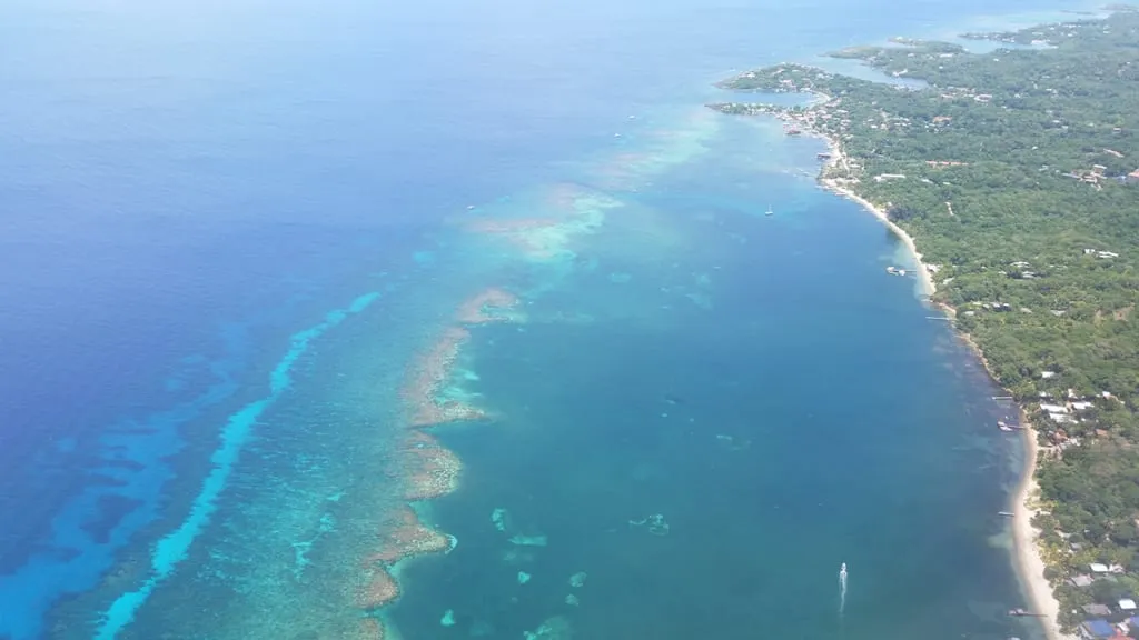 Aerial view of Roatán, Honduras